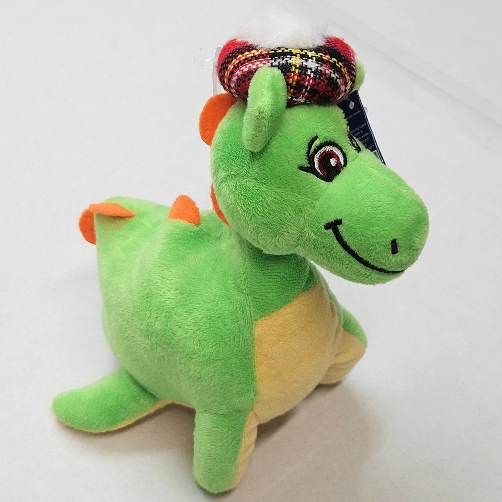 Nessie Plush Toy Dragon Scottish Tartan Hat Green Orange Soft Stuffed Animal 11